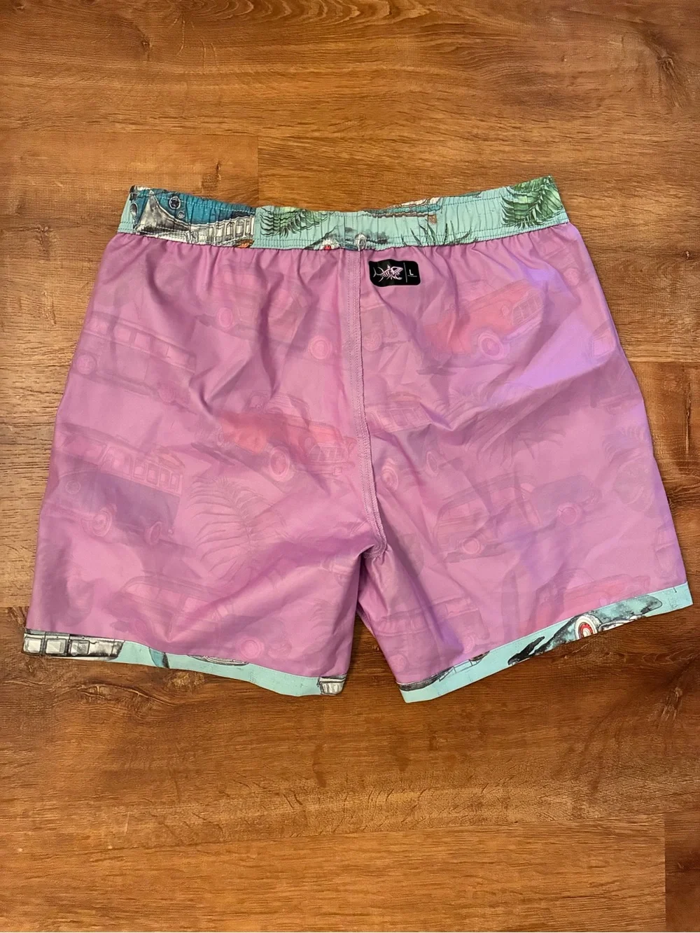 Psycho Tuna NWOT Sz Large Classic Cars Blue Surf Swim Trunks Board Shorts Pool